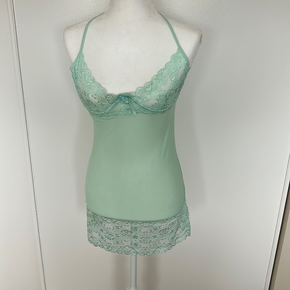 Pistachio green lingerie dress with matching thong